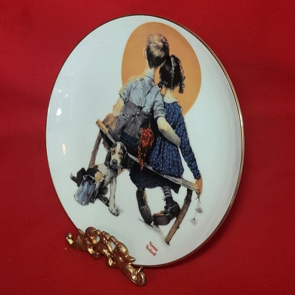 Decorative Plate Puppy Love Norman Rockwell Young Love Danbury Mint 1989 - Picture 10 of 11
